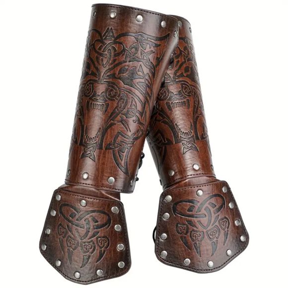 Pair Brown Medieval Arm Bracers Costume Knight Wristband Arm Armor Arm Guards